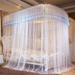 Zanzariera a pavimento in tubo di acciaio inossidabile a tre porte a forma di U, dimensioni: 25 mm, 2,0 x 2,2 m (bianco)
