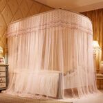 Zanzariera a pavimento in tubo di acciaio inossidabile a tre porte a forma di U, dimensioni: super spesso 32 mm 1,8 x 2,2 m (giada)