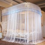 Zanzariera a pavimento in tubo di acciaio inossidabile a tre porte a forma di U, dimensioni: super spessa 32 mm 1,8 x 2,2 m (bianca)