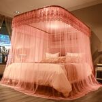 Zanzariera a tre ante retrattile con binario di guida a forma di U, dimensioni: 200x220 cm (rosa)