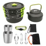 Forniture per esterni Set teiera portatile da campeggio Set di pentole (manico verde)