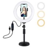 PULUZ 7,9 pollici 20 cm luce + porta rotonda porta desktop supporto USB 3 modalità dimmerabile doppia temperatura colore a LED luce curva anello Vlogging selfie fotografia video luci con morsetto telefonico (nero)