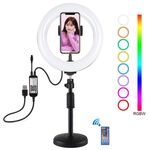 PULUZ 7,9 pollici 20 cm RGBW Luce + Base rotonda Montaggio da tavolo LED dimmerabile Doppia temperatura colore LED Anello luminoso curvo Vlogging Selfie Fotografia Luci video con morsetto per telefono (Nero)