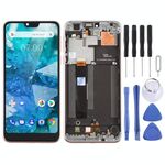 Schermo LCD TFT per Nokia 7.1 TA-1100 TA-1096 TA-1095 TA-1085 TA-1097 Digitizer Assemblaggio completo con cornice (Argento)