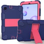 Per Samsung Galaxy Tab A 8.4 (2020) Custodia protettiva antiurto in silicone bicolore con supporto (blu scuro + rosa caldo)