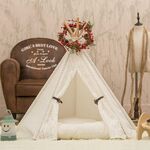 Tenda per animali domestici in tessuto di tela rimovibile e lavabile, dimensioni: 40x40x50 cm, stile: pizzo a spillo (con imbottitura)