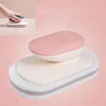 Spazzola in spugna Pulisci il piano di lavoro Multifunzione per la cucina, il bagno, la spugnetta per lavare i piatti, la spazzola con manico (rosa)