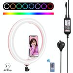 Pulluz 11,8 pollici 30 cm RGB Dimmable LED Ring Vlogging Selfie Photography Photography Lights with Cold Shoe Treppiede Treppiede Testa e telefono Morsetto (ROSA) (Plug AU)