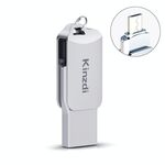Kinzdi 32 GB USB 2.0 Telefono e computer Android Disco rotante in metallo a doppio uso V8 (argento)