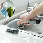 Spazzole per pentole a manico lungo Aggiunta automatica di piastrelle per detersivo per piatti Spazzole per pulizia a spruzzo d'acqua (grigie)