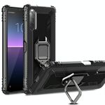 Per Sony Xperia 10 II Custodia protettiva in fibra di carbonio con supporto per anello rotante a 360 gradi (nero)