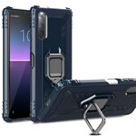 Per Sony Xperia 10 II Custodia protettiva in fibra di carbonio con supporto per anello rotante a 360 gradi (blu)
