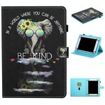Per tablet universale da 10 pollici Custodia in pelle a ribaltamento orizzontale con cuciture colorate con supporto e slot per schede e striscia antiscivolo (icona degli occhiali)