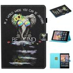 Per Kindle Fire HD7 2015/2017/2019 Custodia in pelle a ribaltamento orizzontale con cuciture colorate con supporto e slot per schede e striscia antiscivolo (icona degli occhiali)