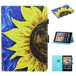 Per Kindle Fire HD7 2015/2017/2019 Custodia in pelle a ribaltamento orizzontale con cuciture colorate con supporto e slot per schede e striscia antiscivolo (girasole)