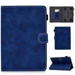 Per tablet PC da 10 pollici Custodia universale in pelle con struttura in pelle bovina a ribaltamento orizzontale con supporto e slot per schede e slot per penna (blu)