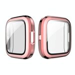 Per Fitbit Versa 2 placcatura PC Shell + film in vetro temperato (rosa)
