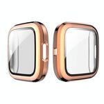 Per Fitbit Versa 2 Placcatura PC Shell + Pellicola in vetro temperato (oro rosa)