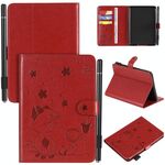 Per Amazon Kindle Paperwhite 4 (2018) / 3/2/1 Cat Bee Embossing Pattern Tavolo antiurto Custodia protettiva in pelle con flip orizzontale per PC con slot per schede e portafoglio e slot per penna e funzione sleep / wake-up (rosso)