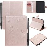 Per Amazon Kindle Paperwhite 4 (2018) / 3/2/1 Cat Bee Goffratura Modello da tavolo antiurto Custodia protettiva in pelle con vibrazione orizzontale per PC con slot per schede e portafoglio e slot per penna e funzione sleep / wake-up (oro rosa)