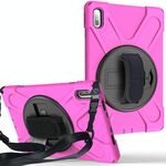 Per Huawei Matepad Custodia protettiva in silicone colorato antiurto da 10,4 pollici + PC con supporto e tracolla, tracolla e slot per penna (rosa rossa)