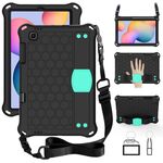 Per Samsung Galaxy Tab S6 Lite P610 Honeycomb Eva + PC Shock Aoffroof With Strap (Black + Aqua)