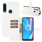 Per Alcatel 1SE 2020 Custodia protettiva a vibrazione orizzontale con struttura litchi con supporto e slot per schede e portafoglio (bianco)