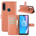 Per Alcatel 1SE 2020 Custodia protettiva a vibrazione orizzontale con struttura litchi con supporto e slot per schede e portafoglio (marrone)