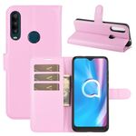 Per Alcatel 1SE 2020 Custodia protettiva a vibrazione orizzontale con struttura litchi con supporto e slot per schede e portafoglio (rosa)