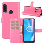 Per Alcatel 1SE 2020 Custodia protettiva a vibrazione orizzontale con struttura litchi con supporto e slot per schede e portafoglio (rosa rossa)