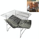 Barbecue portatile pieghevole in acciaio inossidabile da campeggio all'aperto + rete metallica (argento)
