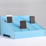Espositore da tavolo con supporto per pellicola in legno multicellulare per cellulare, 60 griglie, dimensioni: 41,7x34,5x23 cm (blu)