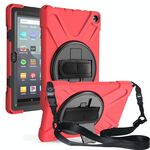 Per Amazon Kindle Fire HD8 (2020) Custodia protettiva antiurto in silicone colorato + PC con supporto e tracolla e tracolla (rossa)