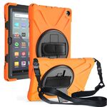 Per Amazon Kindle Fire HD8 (2020) Custodia protettiva antiurto in silicone colorato + PC con supporto e tracolla e tracolla (arancione)