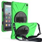 Per Amazon Kindle Fire HD8 (2020) Custodia protettiva antiurto in silicone colorato + PC con supporto e tracolla e tracolla (verde)