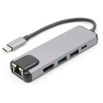 Convertitore HUB da USB-C / Type-C a HD 4K HDMI + RJ45 + USB 3.0 + USB 2.0 + PD 5 in 1