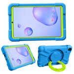 Per Galaxy Tab A 8.4 (2020) T307 PC + Custodia combinata antiurto in silicone con supporto girevole a 360 gradi e impugnatura (blu + verde erba)