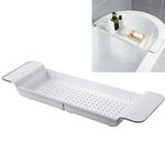 Scaffale per vasca da bagno con scarico a scomparsa Portaoggetti per vasca da bagno in plastica per vasca da bagno Portaoggetti per doccia (bianco + grigio)