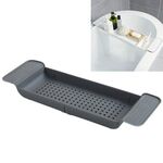 Scaffale per vasca da bagno con scarico a scomparsa Portaoggetti per vasca da bagno in plastica per vasca da bagno Portaoggetti per doccia (nero + grigio)