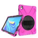 Per Huawei MediaPad M6 Custodia protettiva antiurto 10,8 colorato in silicone + PC con il supporto e la presa della mano Strap (Rose Red)