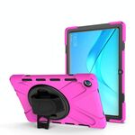 Per Huawei MediaPad M5 Custodia protettiva antiurto 10,8 colorato in silicone + PC con il supporto e la presa della mano Strap (Rose Red)