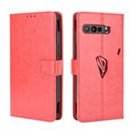 Per Asus ROG Phone 3 ZS661KS Custodia in pelle a ribaltamento orizzontale con struttura retrò Crazy Horse, con supporto e slot per schede e cornice per foto (rossa)