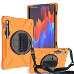 Per Samsung Galaxy Tab S8 / GALAXY TAB S7 (2020) T870 Antifondo antiurto Silicone + Cassa protettiva per PC con supporto e tracolla e cinturino a mano e slot a penna (arancione)