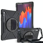 Per Samsung Galaxy Tab S8 / GALAXY TAB S7 (2020) T870 Antifondo antiurto Silicone + custodia protettiva per PC con supporto e tracolla e cinturino a mano e slot a penna (nero)