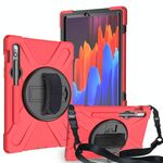 Per Samsung Galaxy Tab S8 / GALAXY TAB S7 (2020) T870 Antifondo antiurto in silicone + custodia protettiva per PC con supporto e tracolla e cinturino a mano e slot a penna (rosso)