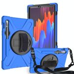 Per Samsung Galaxy Tab S8 / GALAXY TAB S7 (2020) T870 Antifondo antiurto Silicone + custodia protettiva per PC con supporto e tracolla e cinturino a mano e slot a penna (blu)