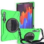 Per Samsung Galaxy Tab S8 / GALAXY TAB S7 (2020) T870 Antifondo antiurto Silicone + custodia protettiva per PC con supporto e tracolla e cinturino a mano e slot a penna (verde)
