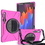 Per Samsung Galaxy Tab S8 / GALAXY TAB S7 (2020) T870 Ammortizzatore colorato in silicone + custodia protettiva per PC con supporto e tracolla e cinturino a mano e slot a penna (Rose rossa)