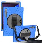 Per Samsung Galaxy Tab S8 + / Tab S8 Plus / Tab S7 FE / TAB S7 + Anti-antiurto Silicone colorato + custodia protettiva per PC con supporto e tracolla e cinturino a mano (blu)