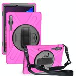 Per Samsung Galaxy Tab S8 + / Tab S8 Plus / Tab S7 FE / TAB S7 + Anti-antiurto Silicone colorato + custodia protettiva per PC con supporto e tracolla e cinturino a mano (rosso rosa)